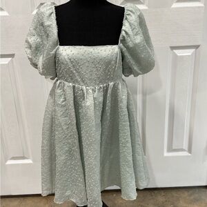 Storia Puff Sleeve  Baby doll mini Dress in Soft Green/Blue size M